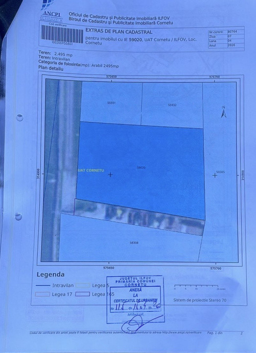 Oportunitate investitie - 2500 mp teren intravilan - Cornetu